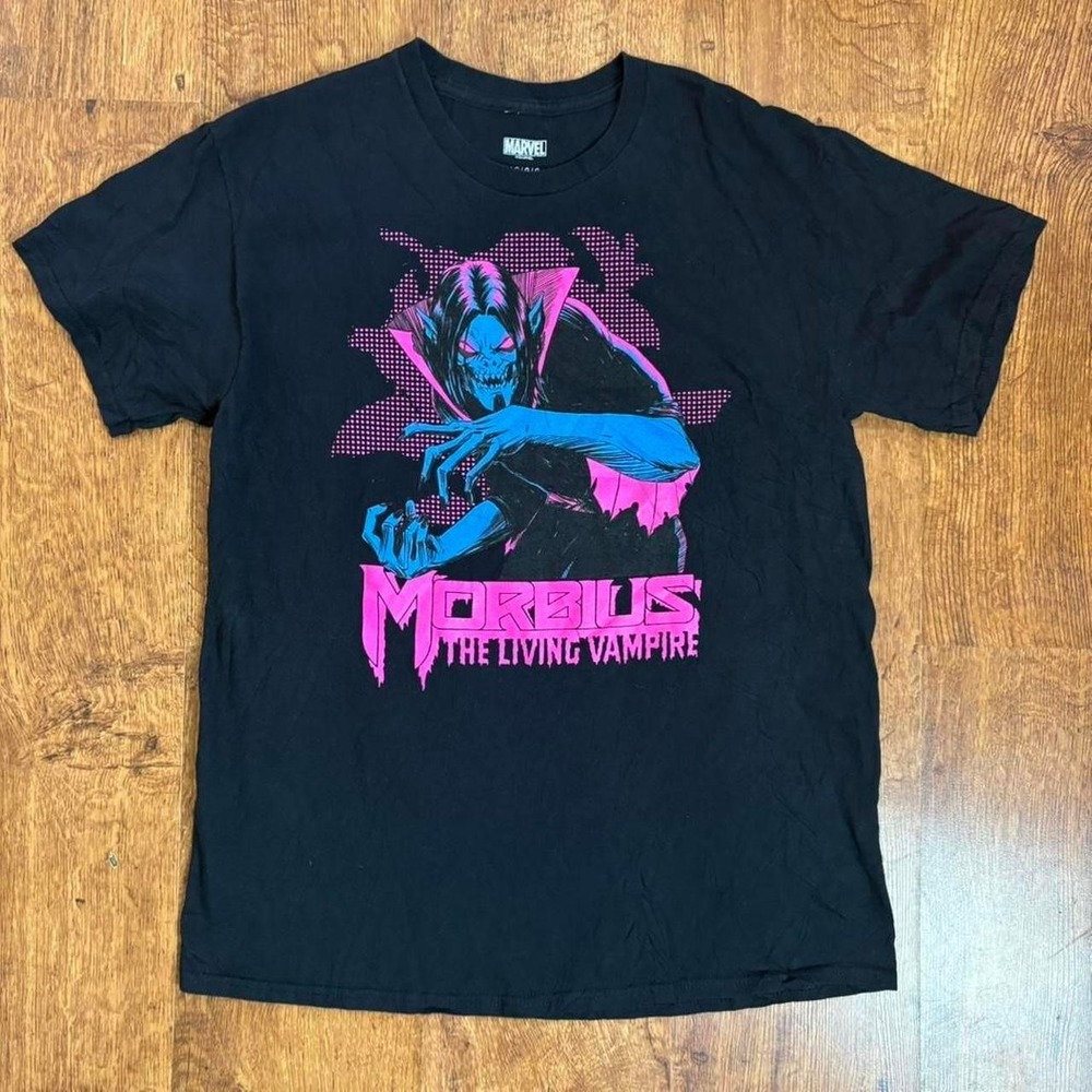 Marvel Morbius The Living Vampire Graphic T-Shirt Black Neon Mens Large